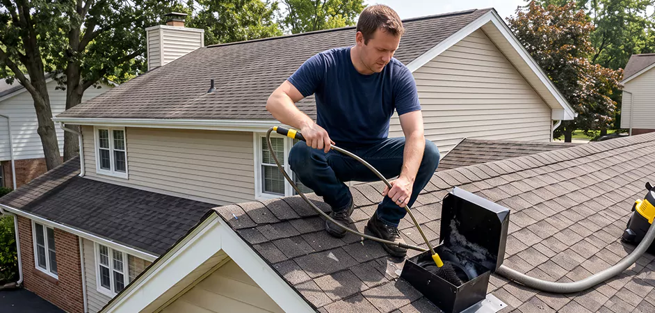 Multi-Story Roof Dryer Vent Cleaning in New Braunfels